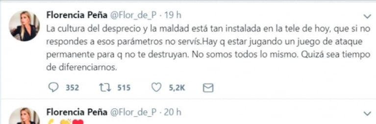 La reflexión de Flor Peña: "La cultura del desprecio y la maldad están instaladas en la tele de hoy"
