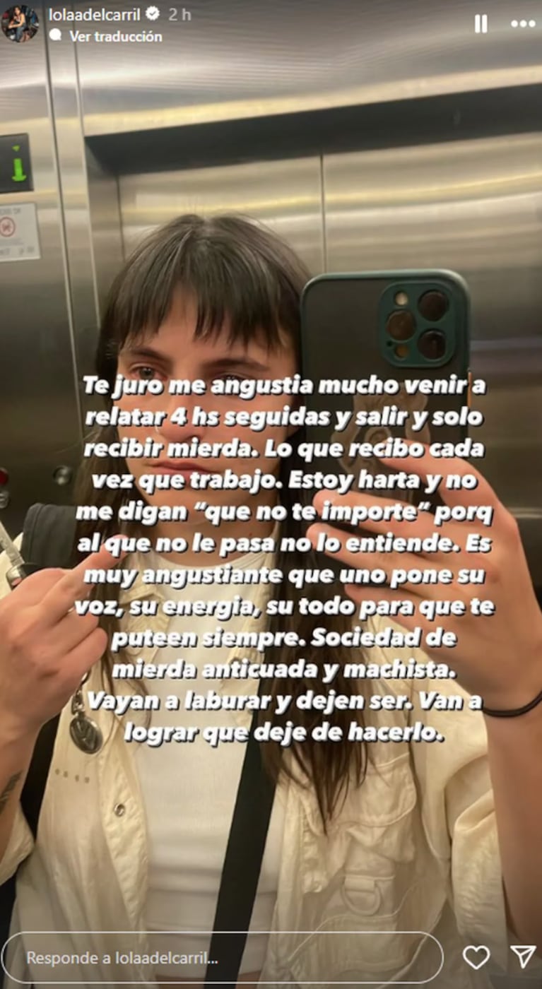 La relatora Lola del Carril reveló el drama que vive por las críticas que recibe en las redes: “¡Estoy harta!”