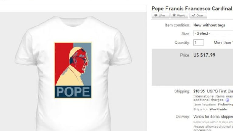 La remera del Papa en Ebay.