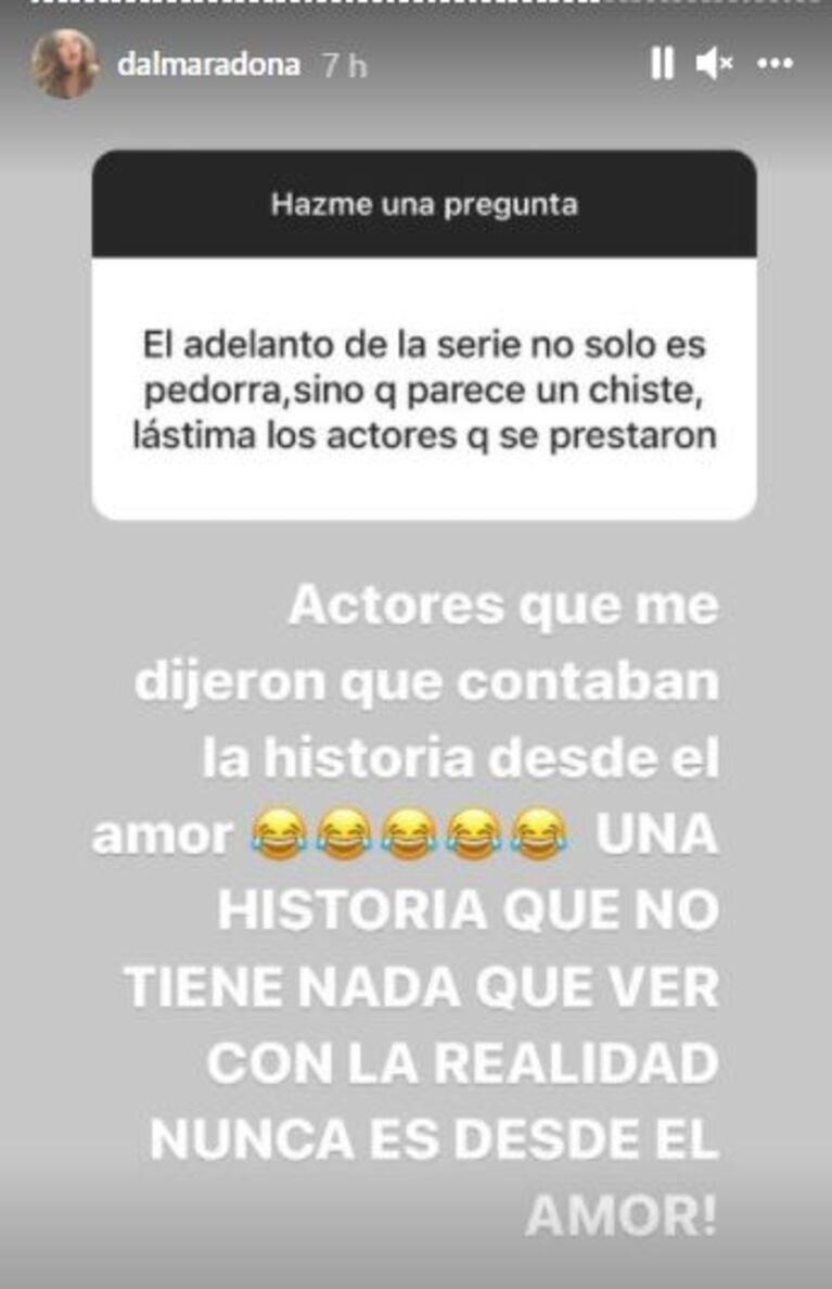 La respuesta al hueso de Dalma Maradona a Leo Sbaraglia por decir que la serie de Diego la hicieron con amor: "Nunca es desde el amor"