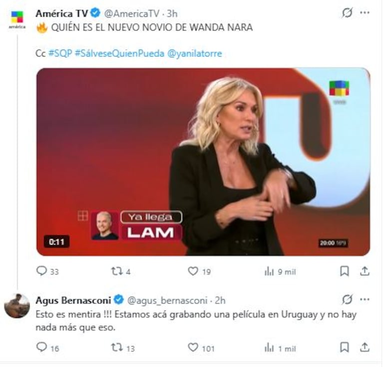 La respuesta de Agustín Bernasconi sobre su romance con Wanda Nara que después borró. (Foto: captura X @agus_bernasconi)