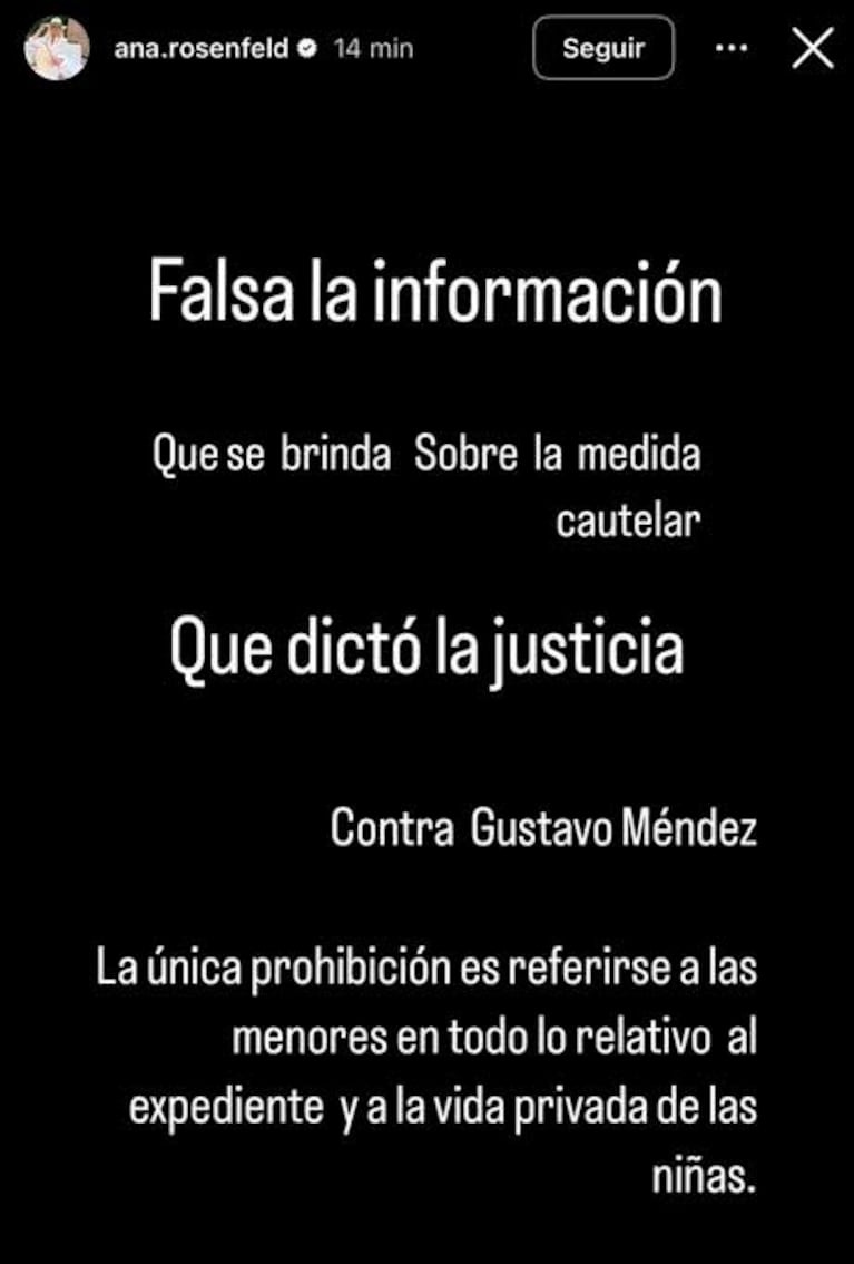 La respuesta de Ana Rosenfeld a Gustavo Méndez (Foto: Instagram @ana.rosenfeld)