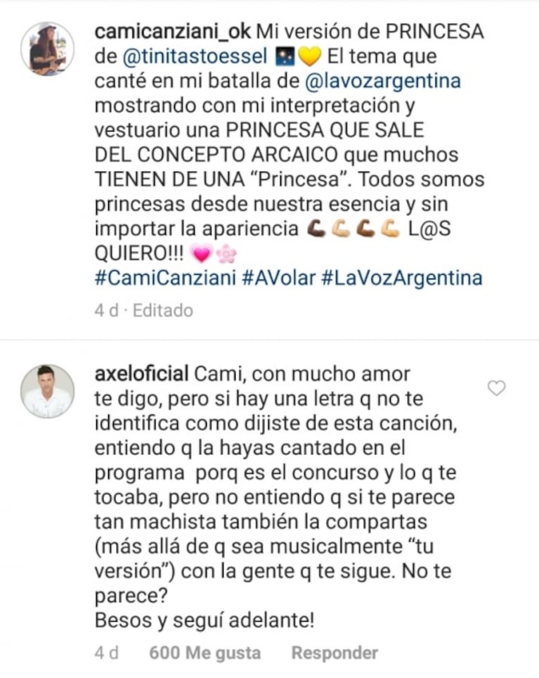 La respuesta de Axel tras el enojo de una participante de La Voz que se quejó por cantar un tema "machista"