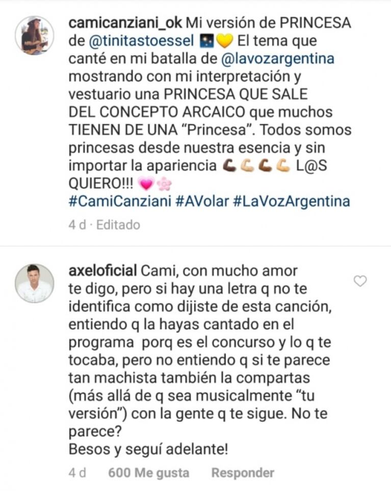 La respuesta de Axel tras el enojo de una participante de La Voz que se quejó por cantar un tema "machista"