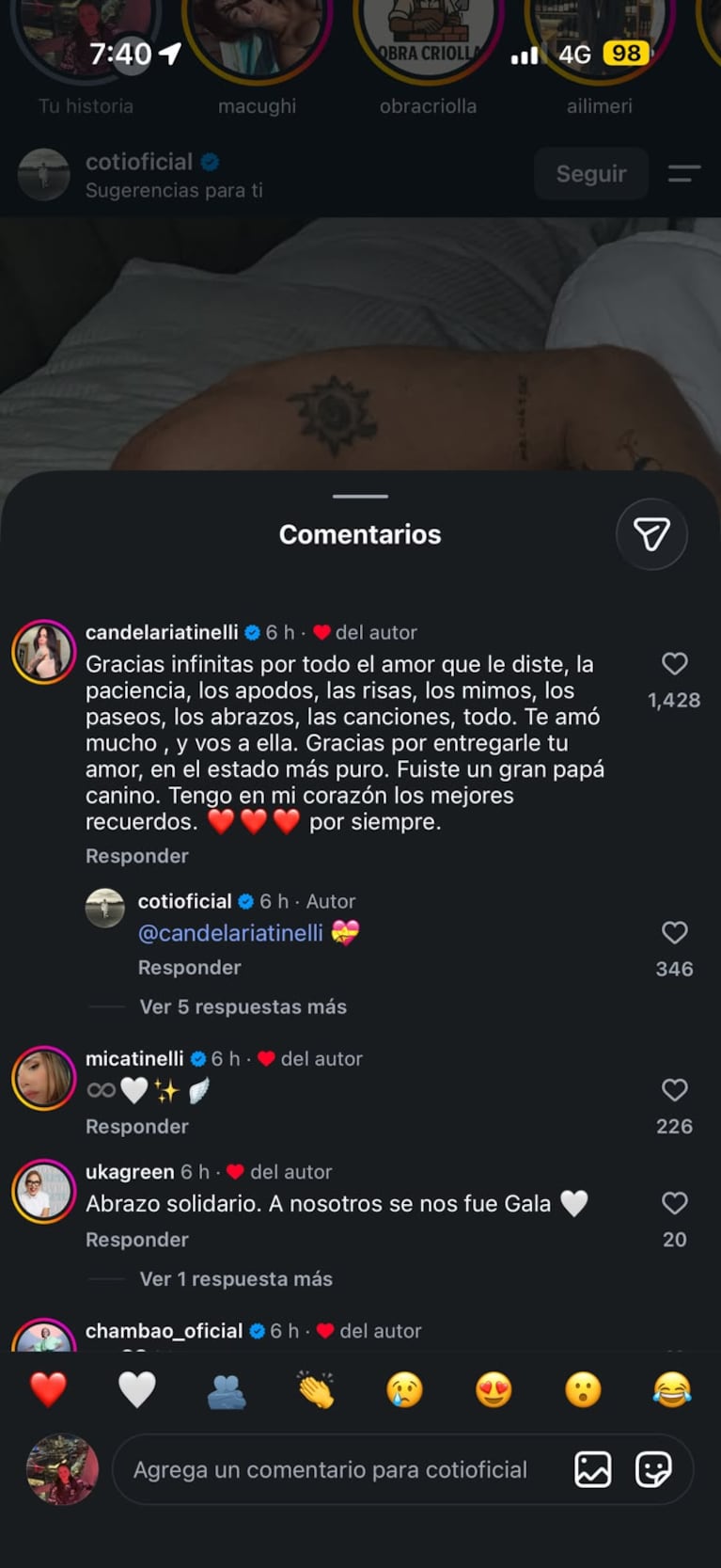 La respuesta de Cande Tinelli a Coti Sorokin en Instagram