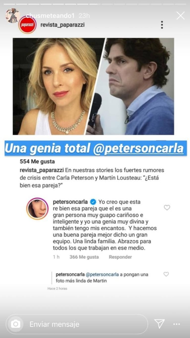 La respuesta de Carla Peterson a los rumores de crisis con Martín Lousteau: "Yo creo que están re bien"