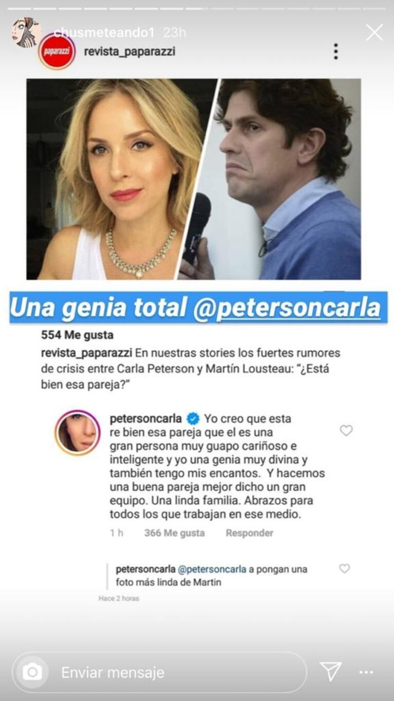 La respuesta de Carla Peterson a los rumores de crisis con Martín Lousteau: "Yo creo que están re bien"