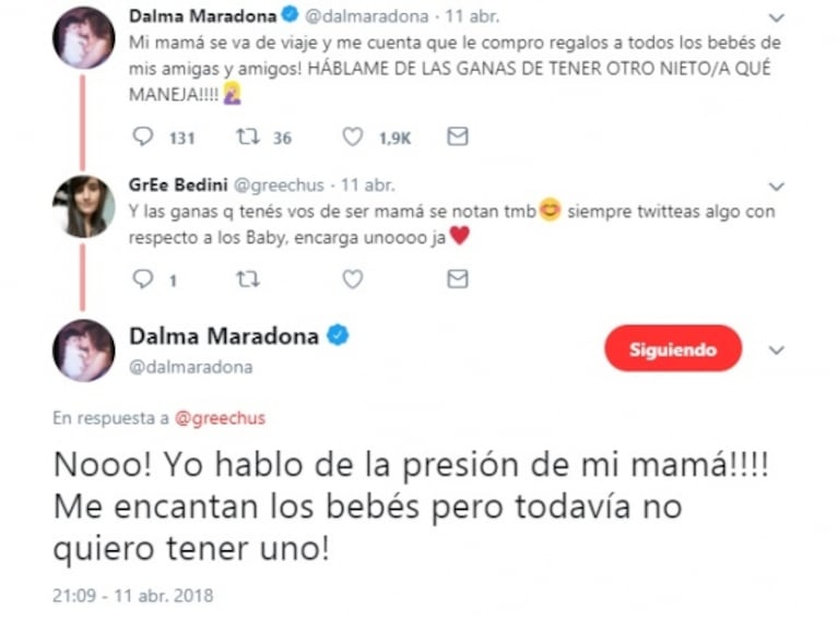La respuesta de Dalma Maradona cuando le preguntaron cuándo quiere ser mamá: "El año que viene"