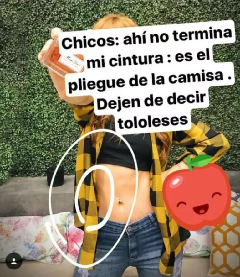 La respuesta de Julieta Nair Calvo tras la foto que generó críticas por su delgadez: "Chicos, ahí no termina mi cintura... es el pliegue de la camisa"