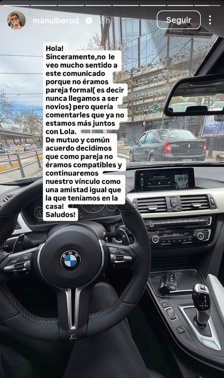 La respuesta de Manuel Iberó a Lola  Tomaszeuski tras anunciar su separación (Foto: Instagram).