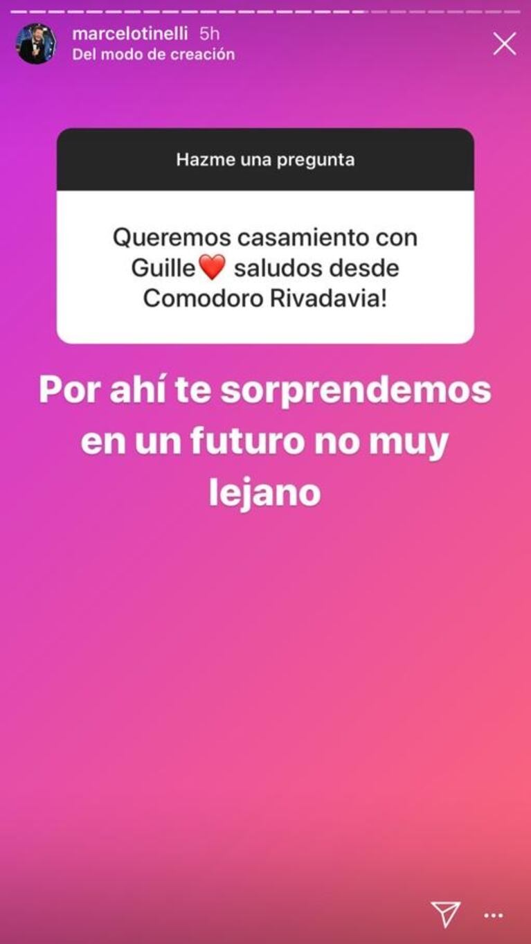 La respuesta de Marcelo Tinelli cuando le pidieron que se case con Guillermina Valdés: "Por ahí sorprendemos"
