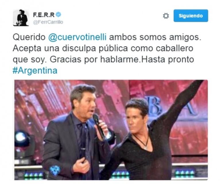 La respuesta de Marcelo Tinelli tras el pedido de disculpas de Fernando Carrillo por haberlo llamado "gil": "Súper aceptado, nos vemos cuando vengas a la Argentina"