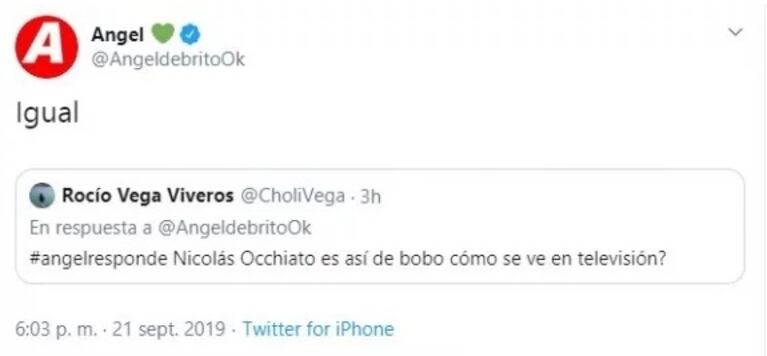 La respuesta de Nico Occhiato luego de que De Brito dijera que es "bobo": "Yo jamás diría eso de alguien sin conocerlo"
