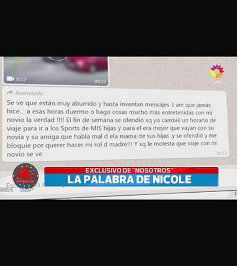 La respuesta de Nicole Neumann a Cubero: "Jamás mandé mensajes a las 3 am, a esa hora hago cosas con mi novio"