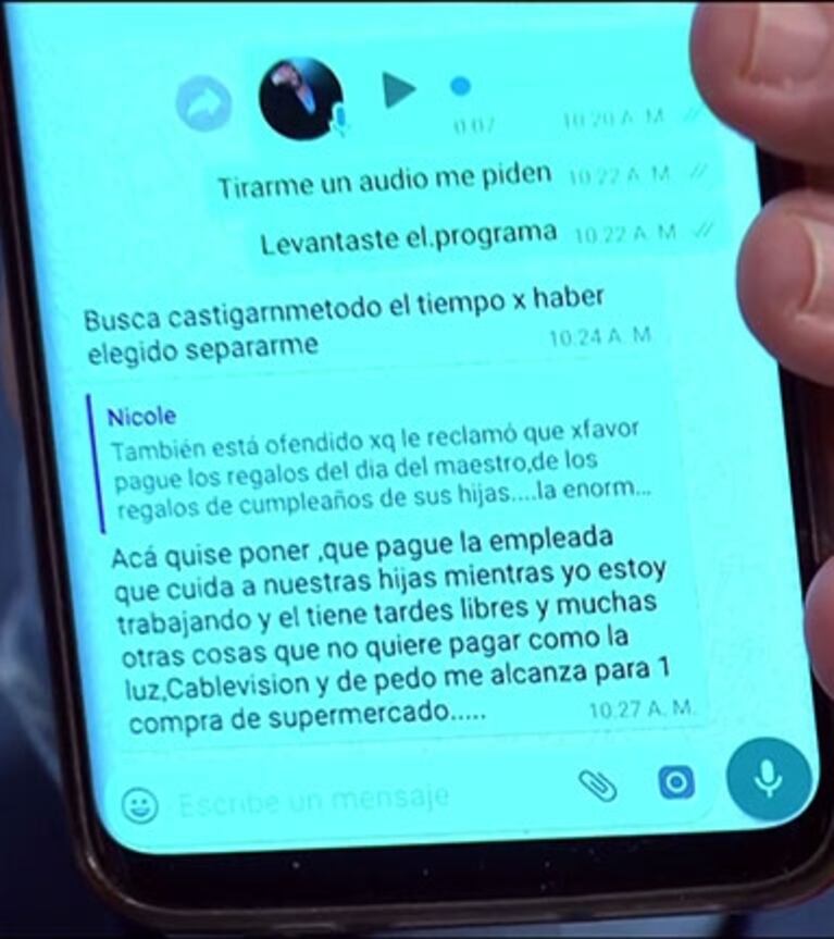 La respuesta de Nicole Neumann a Cubero: "Jamás mandé mensajes a las 3 am, a esa hora hago cosas con mi novio"