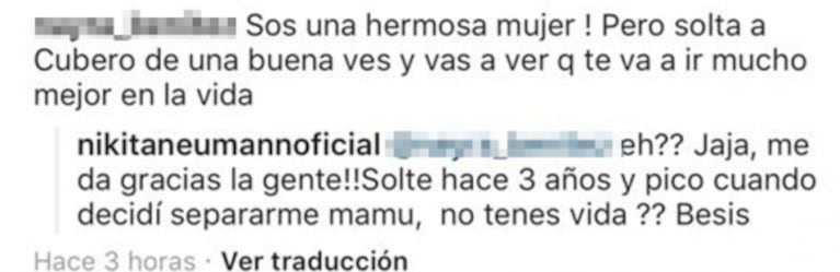 La respuesta de Nicole Neumann cuando le aconsejaron "soltar" a Cubero: "Mamu, solté cuando decidí separarme"