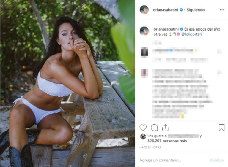 La respuesta de Oriana Sabatini a una seguidora que criticó una foto de su figura: "No me entreno para llegar a ninguna medida"
