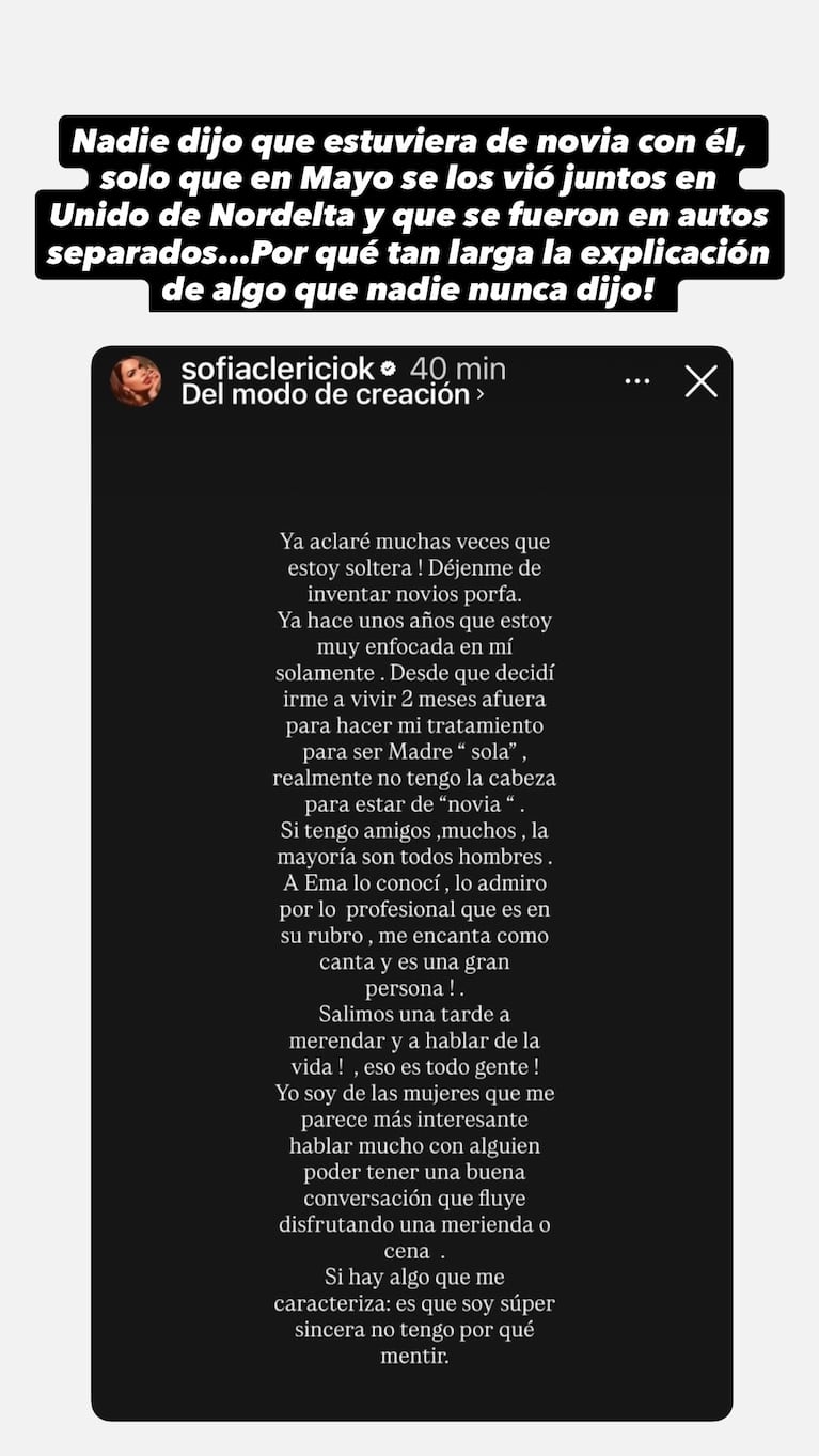 La respuesta de Pochi a Sofía Clerici. Captura: Instagram gossipeame