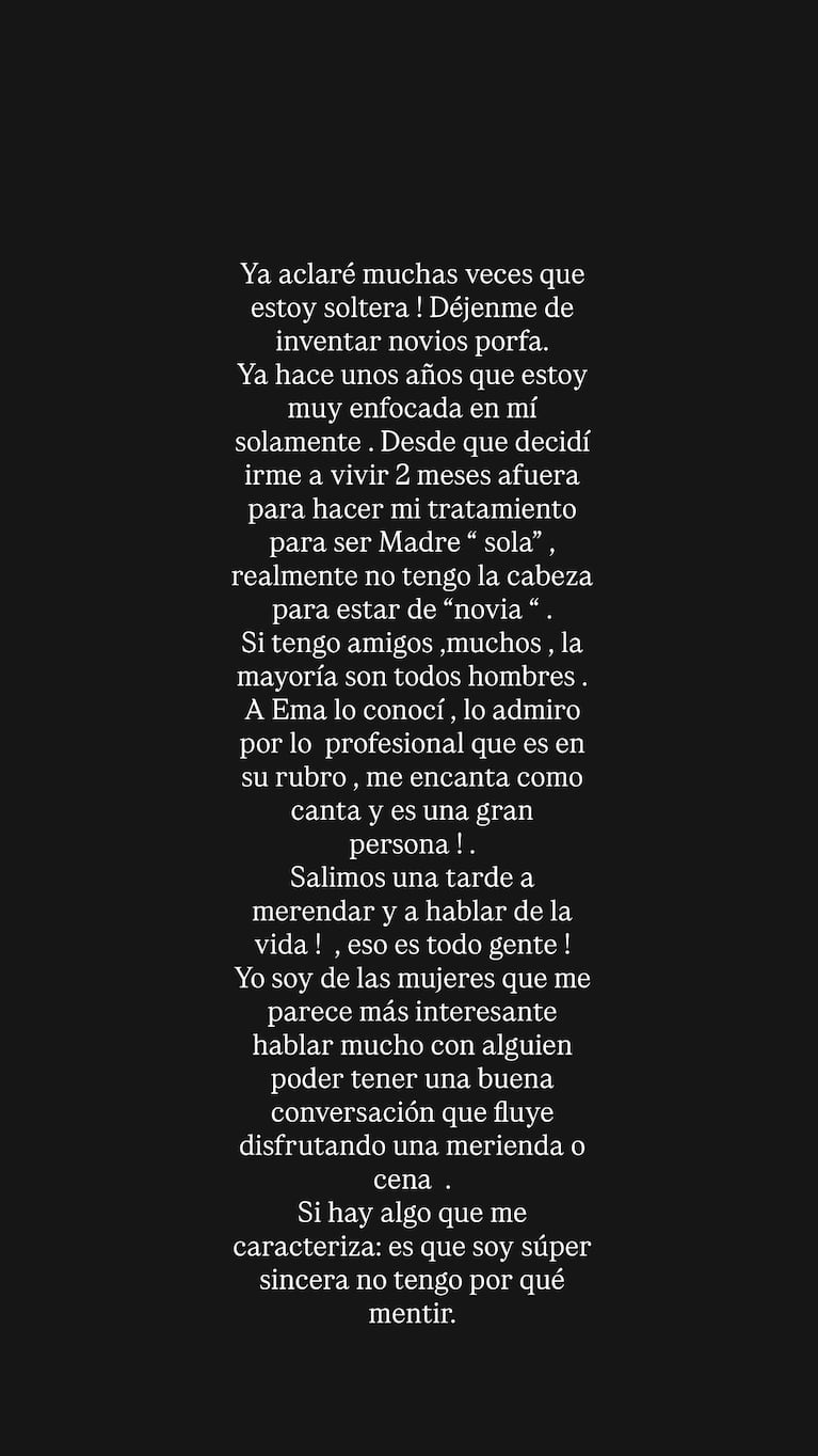 La respuesta de Sofía Clerici sobre Emanuel Noir. Captura: Instagram sofiaclericiok
