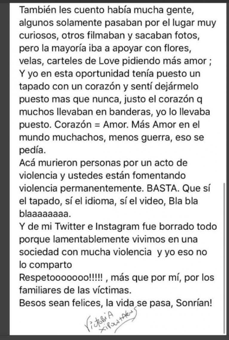 La respuesta de Vicky Xipolitakis a las críticas por su aparición tras el atentado en Nueva York: "Les hablo a los morbosos, nunca existió de mi parte mala intención, pido respeto y más amor"