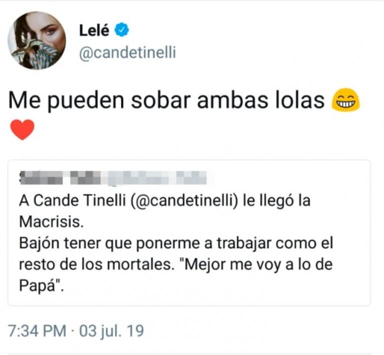 La respuesta sin filtro de Cande Tinelli tras las críticas por decir que alquiló su departamento por la crisis