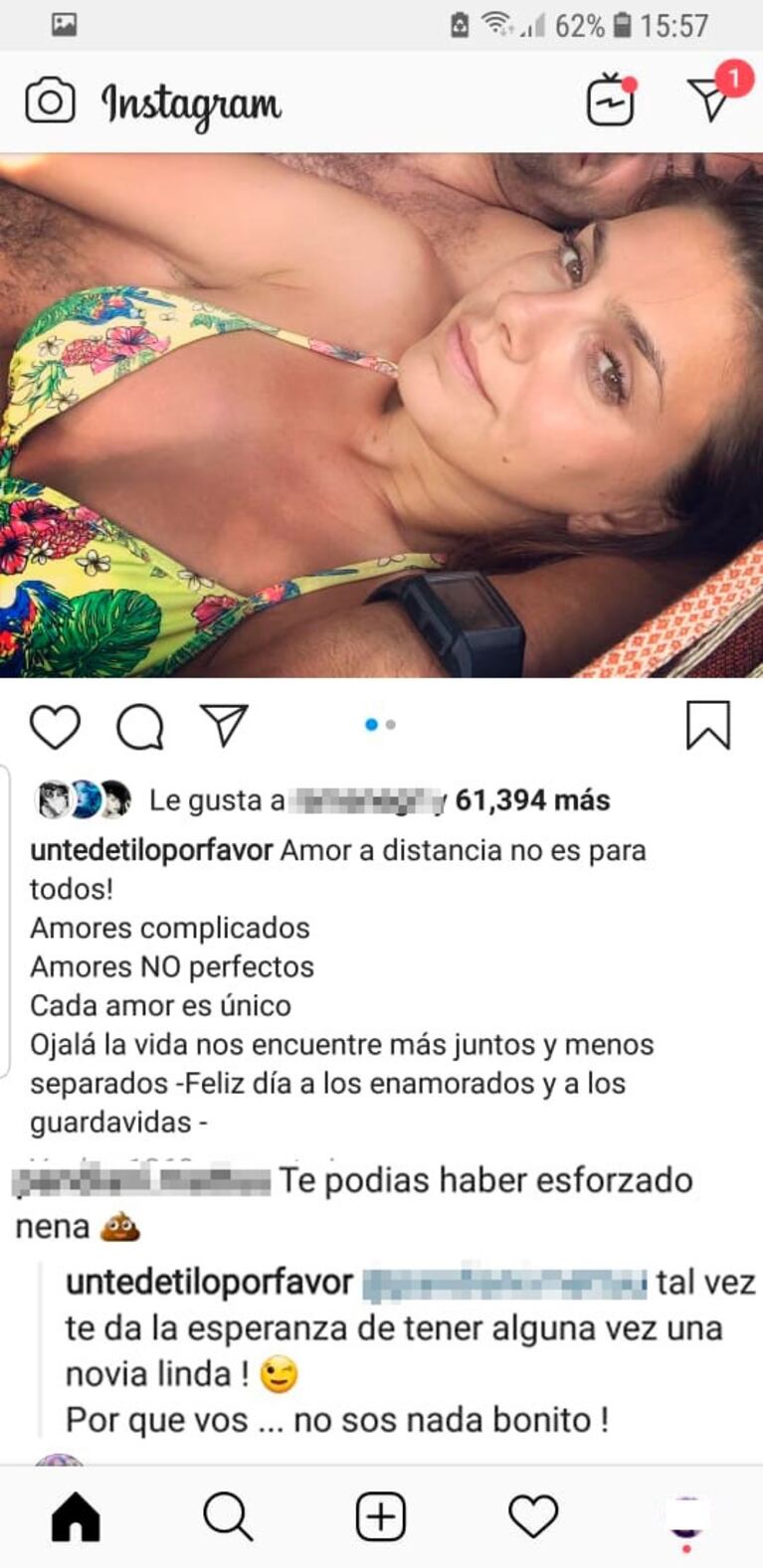 La respuesta sin filtro de Natalie Pérez a un usuario que la criticó en Instagram: “Vos no sos nada bonito”