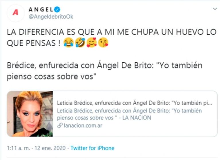 La respuesta sin filtros de Ángel de Brito a Brédice, quien aseguró que pensaba cosas de él pero no las decía