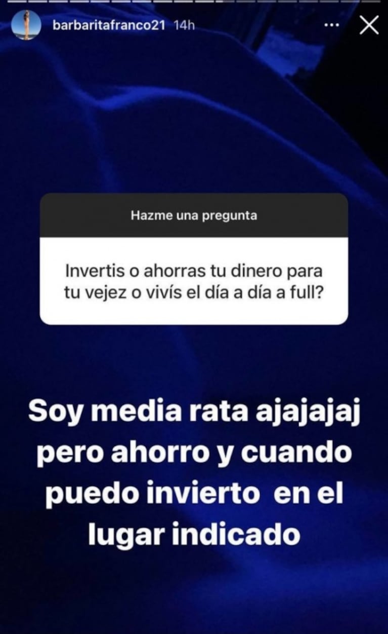 La respuesta súper sincera de Barby Franco cuando le preguntaron qué hace con sus ahorros: "Soy medio rata"