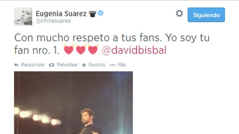 La romántica declaración de amor de la China Suárez a David Bisbal. (Foto: Twitter)