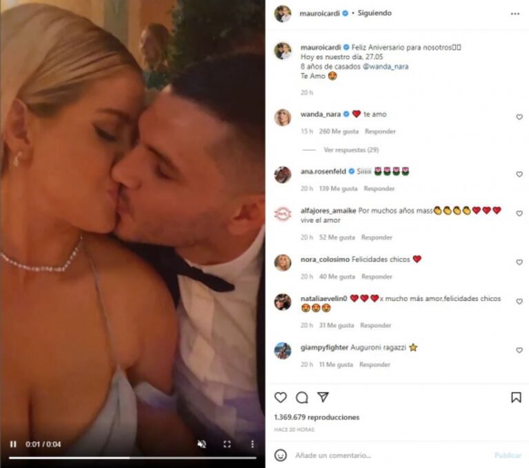 La romántica declaración de amor de Mauro Icardi a Wanda Nara por sus 8 años de amor: "Te amo"