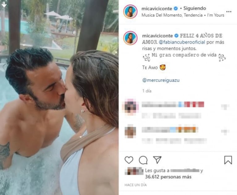 La romántica declaración de amor de Mica Viciconte a Cubero por sus cuatro años juntos: "Mi gran compañero de vida"