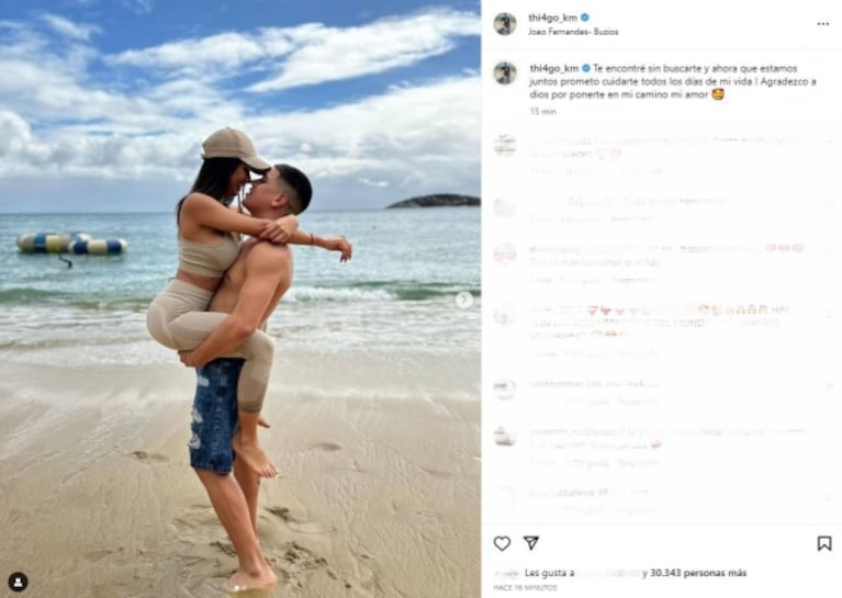 La romántica declaración de amor de Thiago de Gran Hermano a Daniela en sus vacaciones en Brasil: "Prometo cuidarte todos los días de mi vida"