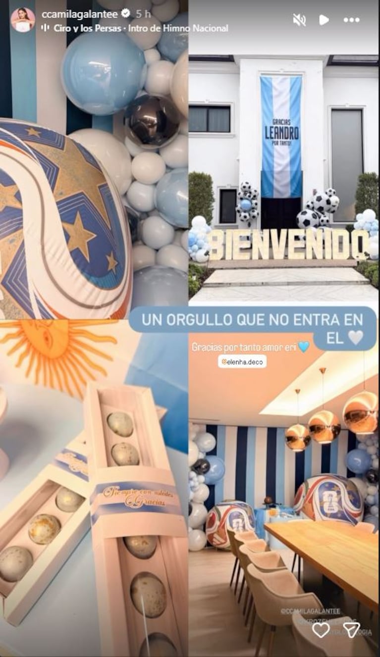 La romántica sorpresa de Camila Galante para Leandro Paredes. Foto: Captura de Instagram Stories (@ccamilagalantee)