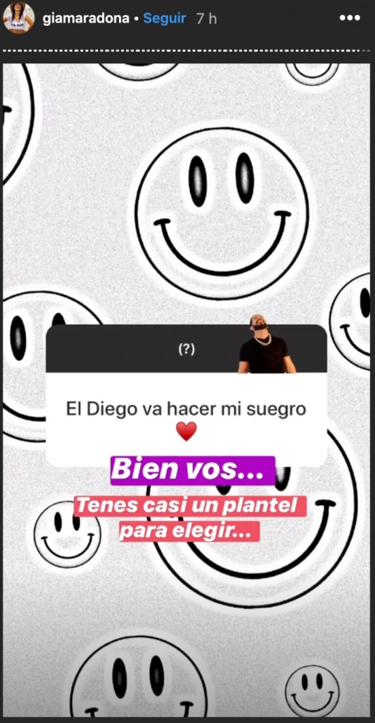 La sarcástica broma de Gianinna Maradona cuando un fan le dijo que quiere a Diego de suegro: "Tenés casi un plantel para elegir"