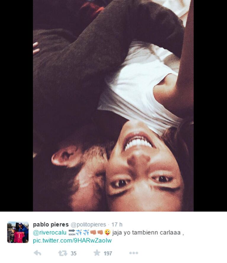 La selfie romántica de Calu Rivero y Polito Pieres: abrazados y sonrientes (Foto: Twitter)