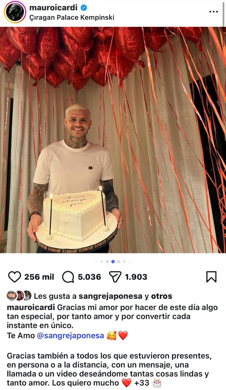 La sorpresa de la China Suárez a Mauro Icardi por su cumpleaños (Foto: Instagram/@mauroicardi).