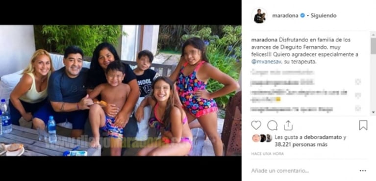 La sorpresiva foto de Diego Maradona, tras la fuerte versión de reconciliación con Ojeda: "Disfrutando en familia"