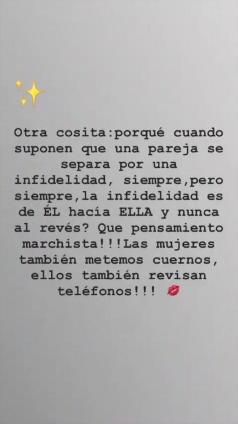 La sugerente publicación de Sabrina Rojas en medio de su separación de Castro: "Las mujeres también metemos cuernos"