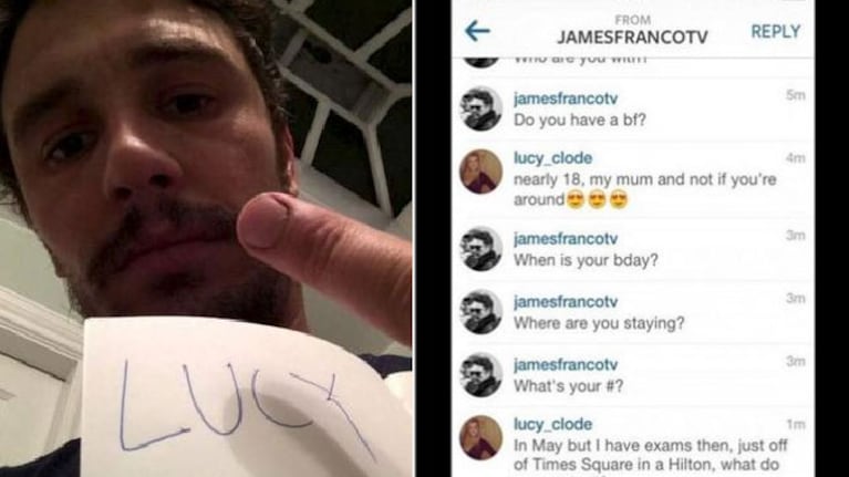 La supuesta selfie y supuesto chat entre James Franco y la adolescente. (Foto: Web)