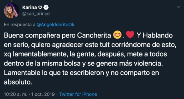 La tajante aclaración de Ángel de Brito, tras tildar de 'cancherita' a Karina: "Los que te conocen..."
