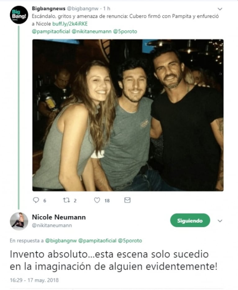 La tajante aclaración de Nicole en Twitter... ¡en la que arrobó a Cubero y Pampita!: "Basta de elucubraciones"