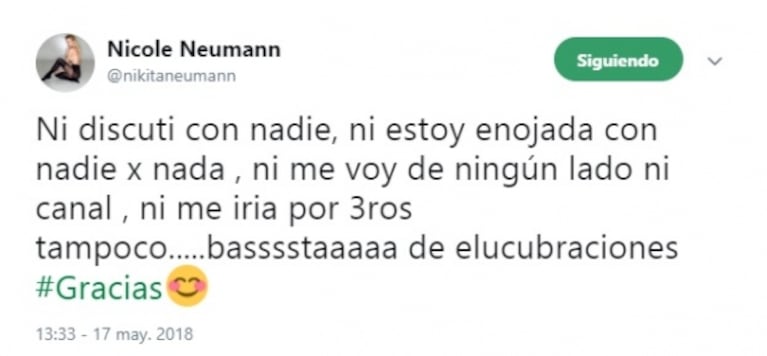 La tajante aclaración de Nicole en Twitter... ¡en la que arrobó a Cubero y Pampita!: "Basta de elucubraciones"