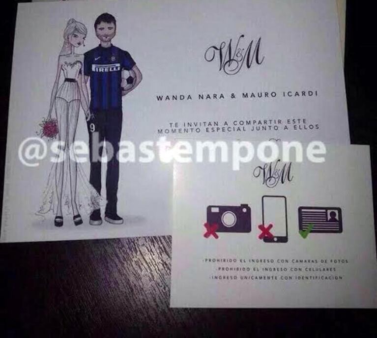 La tarjeta de invitación a la boda de Wanda Nara y Mauro Icardi. (Foto: @sebastempone)