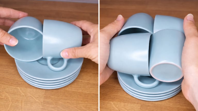 La técnica japonesa para ordenar tazas. Foto: TikTok