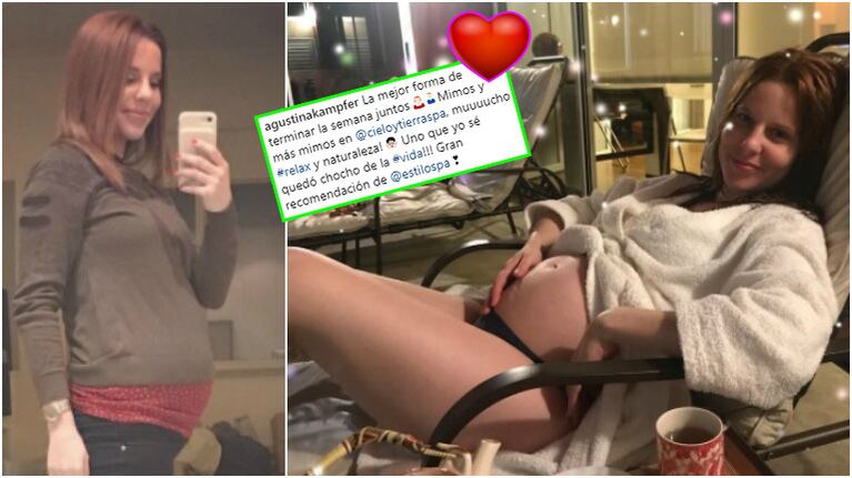 La tierna foto de Agustina Kámpfer luciendo su pancita de 6 meses y medio en un spa (Fotos: Instagram)
