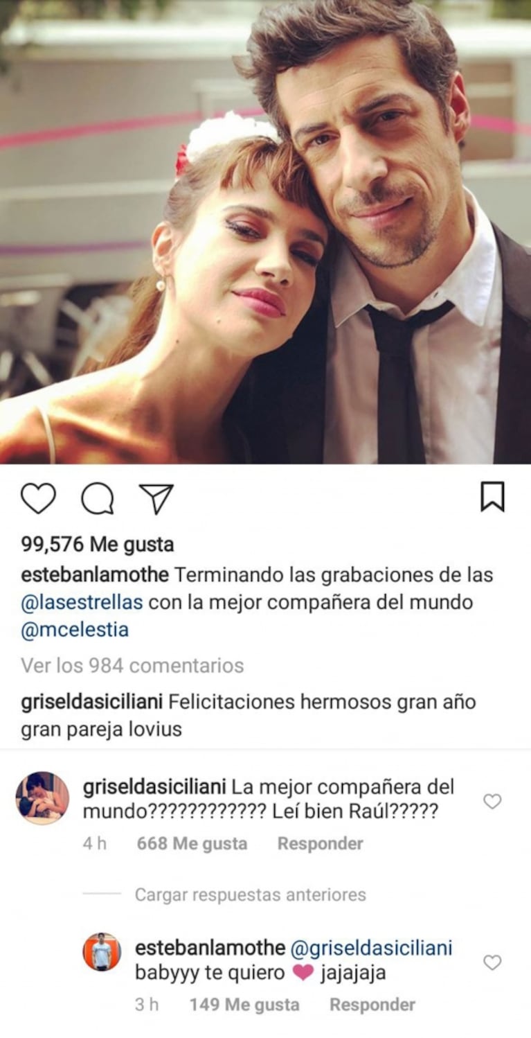 La tierna foto de Esteban Lamothe con Celeste Cid en el final de las grabaciones de Las Estrellas y un pícaro "reclamo" de Siciliani