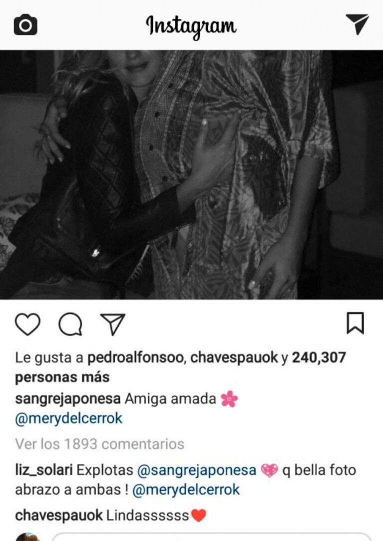 La tierna foto de la China Suárez junto a Mery del Cerro, abrazando su panza de ocho meses: "Amiga amada" 