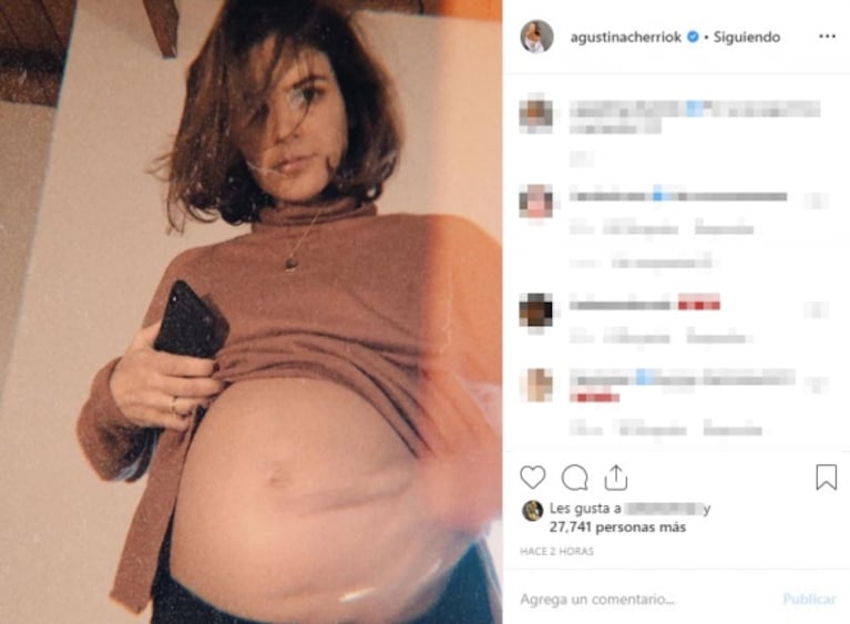 La tierna postal de Agustina Cherri luciendo su pancita de cinco meses de embarazo: "Por acá, seguimos creciendo"