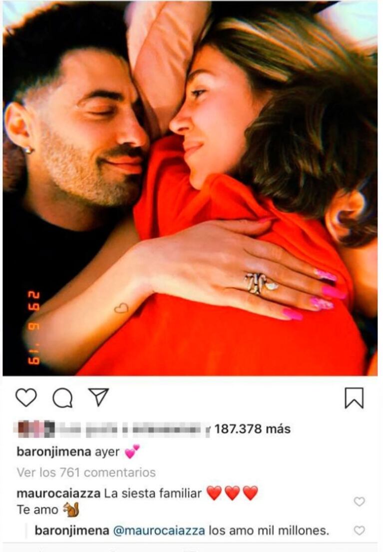 La tierna postal de Jimena Barón y Mauro Caiazza junto a Momo, haciendo "fiaca": "¡Siesta familiar!"