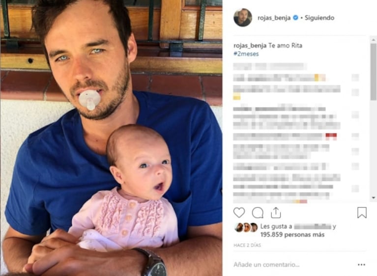 La tierna publicación de Benjamín Rojas dedicada a su beba de dos meses: "Te amo, Rita"